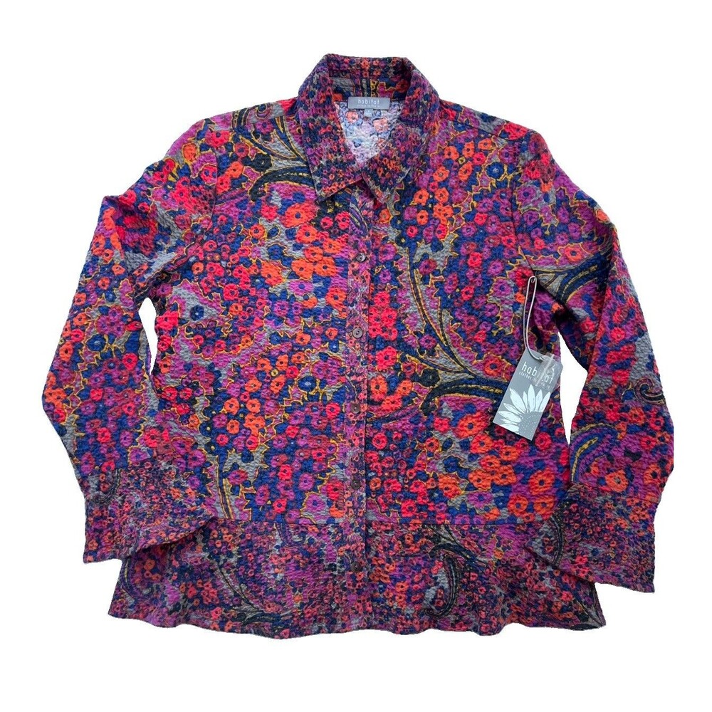 Habitat Wearable Art Floral Blouse Small NWT Colorful Boho Button Front Shirt